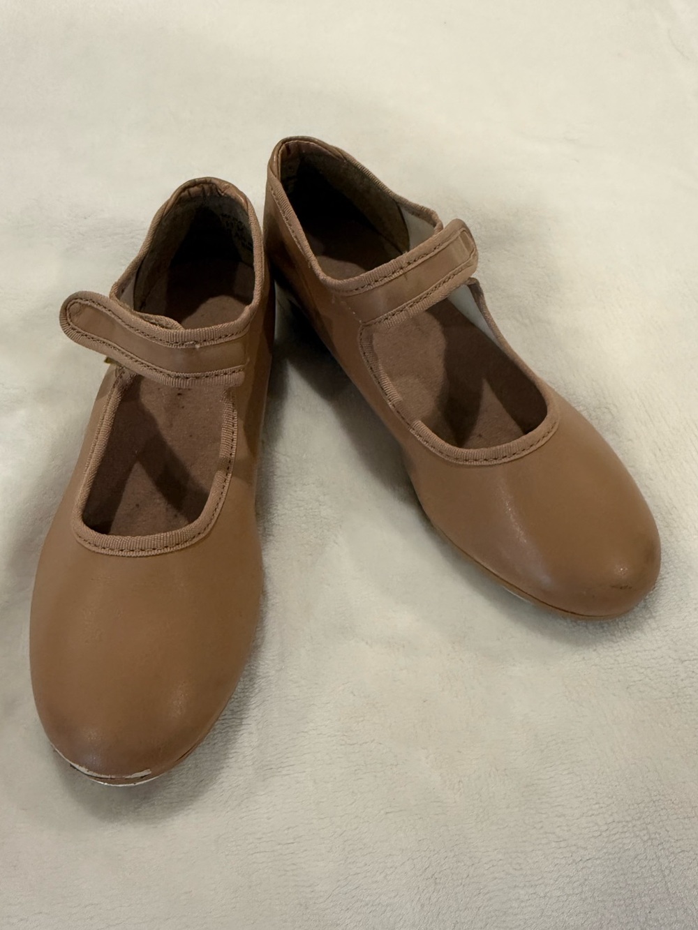 Girls Tan Mary Jane Tap Shoes with Hook-and-Loop Strap